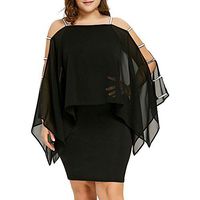 WENOVL Plus Size Dresses,Womens Plus Size Ladder Cut Overlay Asymmetric Chiffon Strapless Mini Dress Black