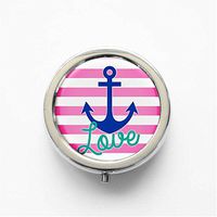 RhyNSky Anchor Mini Portable Pocket Pill Box Case Holder for Purse, 3 Compartments, Silvery, C1396