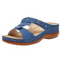 QIUUE Women Spring and Summer Buckle Strap Wedges Sandals Beach Open Toe Breathable Slipper Shoes Blue