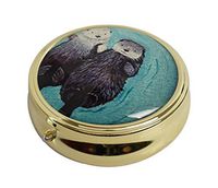 YunShop Two Lovely Sea OtterCustom Image Stainless Steel Gold Glass Pill Case Portable Pocket Travel Pill Box Storage Container