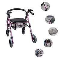 LTLHXM Lightweight Folding 4 Wheel Rollator Walking Frame with Padded Seat Lockable Brakes Ergonomic Handles and Tray Basket Limited Mobility Aid Walker 78-90Cm