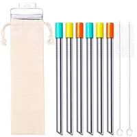 Set of 6 Stainless Steel Boba Straws with Silicone Tips | Reusable & Metal Drinking Angled-Tip Straws for Reduced Plastic Consumption | Great for Wide Bubble Tea, Boba Tea & Smoothie, Milkshakes ect.