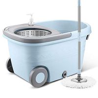 XJAXY Spin Mop Bucket, Stainless Steel 360 Spinning Mop Bucket Floor Cleaning System with 2 Microfiber Replacement Head Refills, 2X Wheel for Home Cleaning