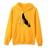 Willow S Sweatshirts for Women Feather Print Hooded Pocket Velvet Loose Long Sleeve Jacket Multicolor Yellow