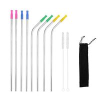 Stainless Steel Drinking Straws, Set of 8 Reusable Metal Drinking Straws with Silicone Tips and Cleaning Brushes, Bent and Straight Straws for Tumblers Rumblers Cold Beverage by Messar (8 PCS)