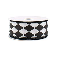 Black White Diamonds Harlequin Ribbon - 1 1/2" x 10 Yards, Argyle, Black Wire Edged, Christmas, Mardi Gras, Wedding Embellishments, Gift Wrapping, Wreath Decoration, Garland, Tree Topper Bow