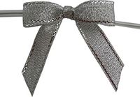 Small, Metallic Silver Twist Tie Bows- 100pc