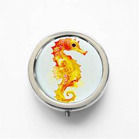 RhyNSky Seahorse - Animal Mini Portable Pocket Pill Box Case Holder for Purse, 3 Compartments, Silvery, C201