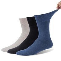 Forcool Men's Women's Diabetic Socks, Extra Wide Crew Dress Full Cushion Cotton Diabetes Edema Socks with Non Binding Loose Top Seamless Toe, 3 Pairs Black/Beige/Blue X Large