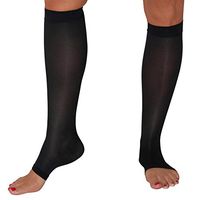 Maternity Compression Stockings - Open-Toe - Graduated Compression Knee High Stockings (Small, Black)