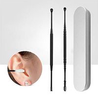 Bingirl 2 Pcs/Set Stainless Steel Digging Ear Spoon Set Spiral Rotating Dig Spoon Double Ears Cleaning Tool Earpick Earwax Remover