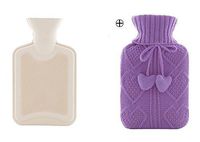 Happy Lily 1 Liter Classic Rubber Hot Water Bottle with 1 Knit Cover, White- Best Gift for Christmas