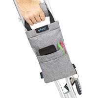 Vive Crutch Pouch - Bag with Foam Hand Grip Pads - Tote for Broken Leg Crutches with Storage Pockets - Ergonomic, Orthopedic, Lightweight Carry On - Medical Forearm Crutch Accessories (Gray)