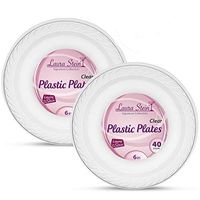 [80 Count -6 Inch Plates] Laura Stein Premium Heavy Weight Crystal Clear Disposable Plastic Dessert Size Plate, Great For Wedding, Event, Parties, Catering, Buffets, 2 Packs