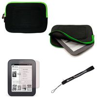 Black with Green Trim Slim Protective Soft Neoprene Cover Carrying Case Sleeve with Interior FurBarnes and Noble Nook Simple Touch eBook Reader BNRV300 and Screen Protector and Hand Strap
