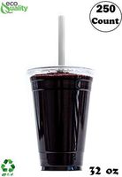 Clear Plastic Disposable Cups with Lids and Smoothie Straws 250 count - 32 oz (ounces) Clear PET Cup for Smoothies, Protein Shakes, Bubble Tea, Iced Coffee, Boba, Fresh Juice, Meal Prep, Party Cup