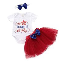 Cealu 0-24M 3PCS Newborn Infant Baby Girl Romper Jumpsuit Bodysuit +Tutu Skirt +Hairband Outfits July 4th (White, 0-6 M)