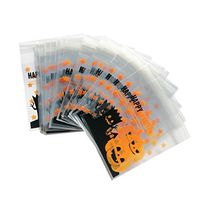 NUOBESTY 200 Pcs 4"x4" Plastic Cellophane Treat Bags,Self Adhesive Candy Cookie Bags for Halloween Party Favor Bag