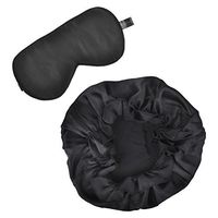 Natural Silk Sleep Mask Blindfold and Night Sleep Cap Head Cover Bonnet (Black)