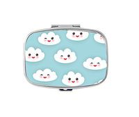 Rectangle Pill Case - Kawaii Funny White Clouds Set Custom Fashion Style Pill Box - 2 Compartments Pill Box/Pill case