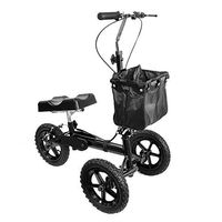 Hitkey All Terrain Foldable Medical Steerable Knee Walker Scooter, Perfect for Broken Leg, Foot Injuries, Seat Height Adjustable, with Orthopedic Seat Pad, Deluxe Brake System and Basket, Scooter Fold