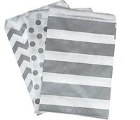 Outside the Box Papers Silver and White Paper Treat Sacks - Chevron Stripe Polka Dot Favor Bags - 5.5 x 7.5 inches - 48 Pack