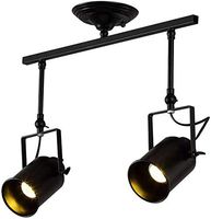 Vintage Industrial Ceiling Spotlight - FRIDEKO Home Retro Minimalist Adjustable 2 Lamp Black Metal Track Lighting Fixture for Office Loft Hall Bedroom Restaurant Hotel Coffee Shop