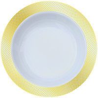 Royalty Settings Plastic Dinnerware Crystal Collection Diamond Rim Disposable Plastic Plates, White with Gold Trim, 12 Ounce, 40 pack