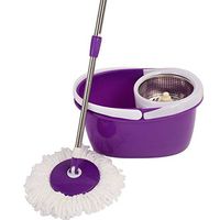 WShop Purple 2 head 360° magic spin mop stainless steel dehydrate basket w/bucket microfiber rotating easy spinning replacement floor dry