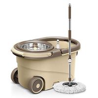 Household Spin Mop And Mop Bucket With Wheel, Stainless Steel Drying Basket And Microfiber Mop, Easy To Clean (color : Brown, Size : 5 mop heads)