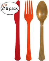 Tiger Chef Red Orange Gold Thanksgiving Flatware Party Supplies, Heavyweight Colored Plastic Silverware Includes 72 Forks, 72 Teaspoons, and 72 Knives (Thanksgiving, 216)