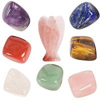 7 Chakra Healing Crystals Set / 8 pc Kit - Howlite, Amethyst, Sodalite, Aventurine, Tiger’s Eye, Carnelian, Red Jasper, Pink Crystal Angel, Heart-Shaped Pink Crystal（Angel Heart）