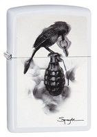 Zippo Spazuk Bird Pulling The Pin Out of a Grenade White Matte Lighter