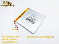 3lines 3.7V 5000mAh 34108101 Lithium Polymer Ion Rechargeable Battery Lithium Polymer Li-Po Battery for MP4 GPS MP3 Bluetooth Stereo DIY Gift