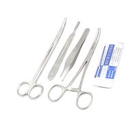 WDL 4 PCS Premium Grade CARMALT Forceps Curved 6.25" + METZENBAUM Scissors 7" Curved + ADSON Tissue Forceps 1X2 Teeth 4.75" + Scalpel Handle #4 with 5 Blades #24