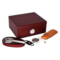 Smoking Set/Cigar Humidors Large Capacity Cigar Cabinet Cigarette Box Cedar Wood Lining with Humidifier and Hygrometer with Cigar Cutter and Ashtray Leather Case Can Hold 40 Cigars Men's Gift Box Bl