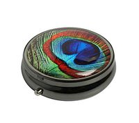 PTCRMG Image Custom Unique Round Pill Box Case Tablet Medicine Pocket Purse Travel Pill Vitamin Decorative Box Case Holder (Peacock Feather)