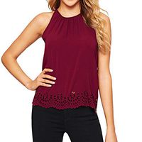 Claystyle Women's Sleeveless Camisole Tank Tops O-Neck Off Shoulder Hollow Out Top(Red,S)