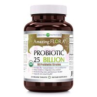 Amazing Flora - USDA Certified Organic Probiotic 25 Billion - 10 Probiotic Strains - 60 Organic Tablets - Restores The Natural Balance of Good Bacteria - Helps to Relieve Digestive Discomfort