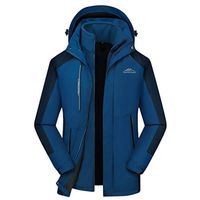 Alvinm Men's Jacket Waterproof with Reversible Warm Fleece Jacket Detachable Hooded Outdoor Coat Navy