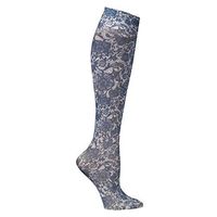 Celeste Stein Women's Firm Compression Wide Calf Knee Highs, Navy Lace