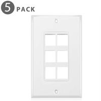 TNP Keystone Wall Plate (5 Pack) - Keystone Insert Jack Single Gang Wiring Plug Socket Decorative Face Cover Outlet Mount Panel with Screws White (6 Port)