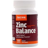 Jarrow Formulas Zinc Balance, 15 milligrams, 100 Capsules. Pack of 2 Bottles.