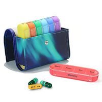 Pill Organizer,LIZIMANDU Weekly Travel Pill Case Box Medication Reminder Daily AM PM, Day Night 7 Compartments,for 4 Times A Day, 7 Days a Week-Includes Leather PU Carrying Case (Northern Light)