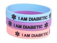 Diabetic Medical Alert Bracelet, Regular Adult (7 inch), 3 Pack, Pastel Pink, Blue and Purple