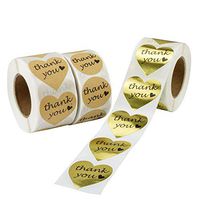 Thank You Stickers, 1000pcs Kraft Paper Thank You Adhesive Labels + 500pcs Gold Foil Decorative Sealing Sticker Labels, Heart and Round Shape, 3 Patterns