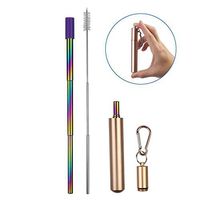 Insten Collapsible Reusable Metal Straws, Food-Grade Stainless Steel Drinking Straw with Portable Case and Cleaning Brush for Gold Beverage, Coffee and Smoothie, Rose Gold