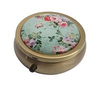 Hiutong Vintage Floral Custom Round Bronze Glass Pill Case Metal Decoration Box Unique Gift