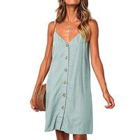 COOKI Women Dresses Vintage Button Down Pockets Mini Dress Summer Sleeveless V-Neck Short T-Shirt Dress Tunic Dress Mint Green