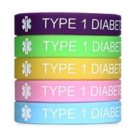 JF.JEWELRY Type 1 Diabetes Medical Alert Silicone Bracelet for Kids & Women 7.5 inches,Pack of 5